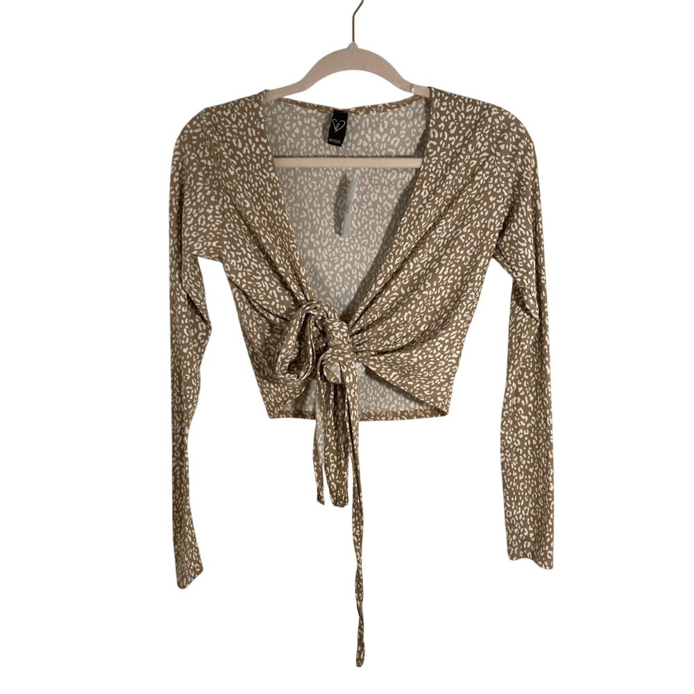 NWT Windsor Women's Small Brown Cream Leopard Printed Wrap Top Girly Go Out S - Picture 2 of 6